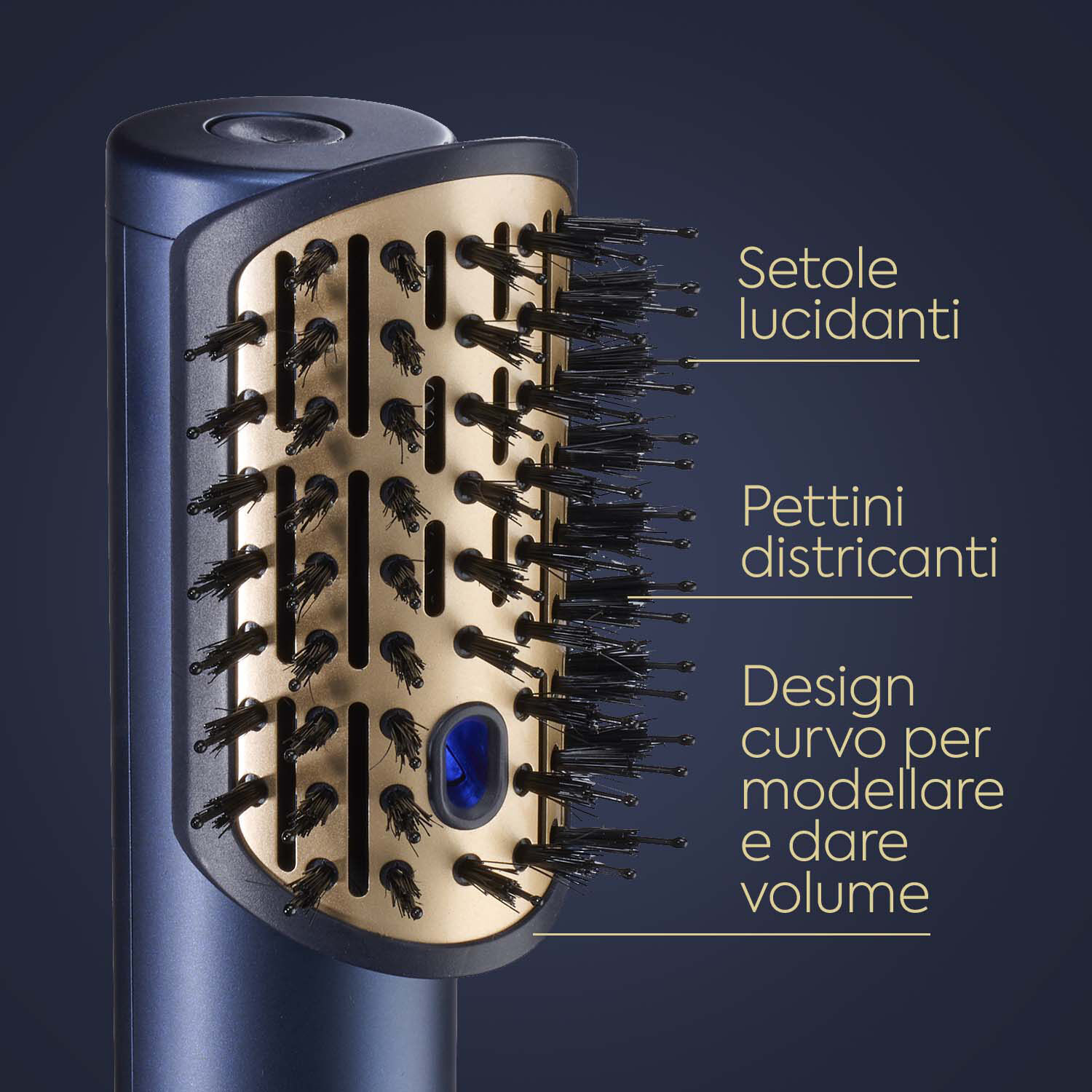 Setole districanti. Setole lucidanti. Design curvo per modellare e dare volume
